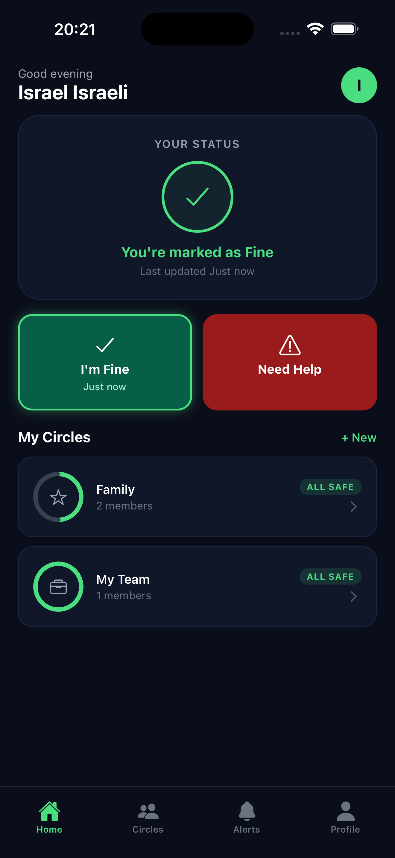 I'm Fine! app screenshot